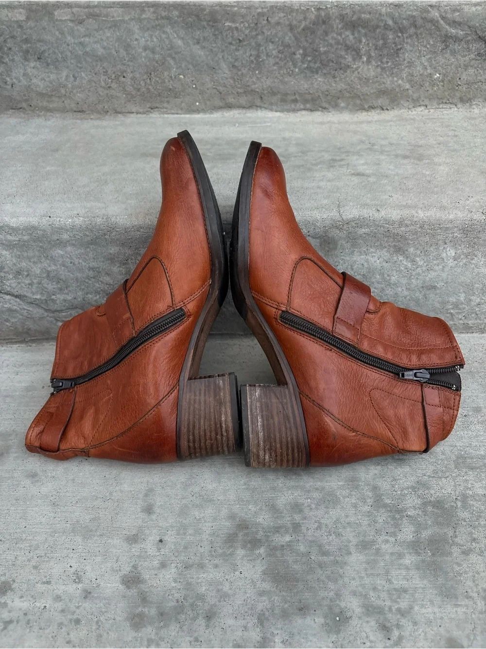 Paul Green München Cognac Leather Double Buckle Ankle Boots Women’s US 8 / EU 5½